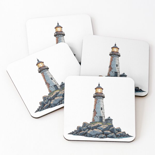 Item preview, Solitary Lighthouse on Rugged Rock Outcrop with Keeper's House designed and sold by Creative88Art.