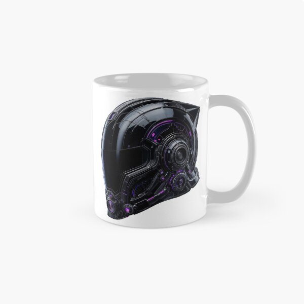 Item preview, Futuristic Helmet with Glossy Black Finish and Purple Accents designed and sold by Creative88Art.