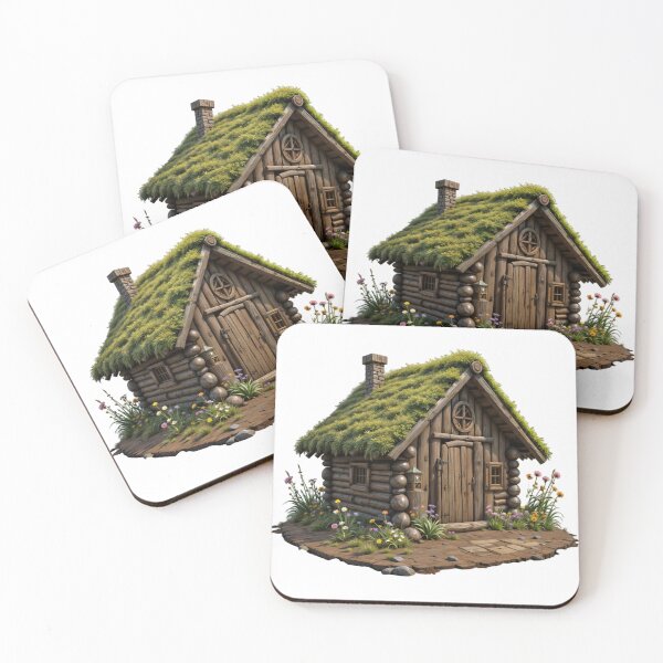 Item preview, Rustic Log Cabin with Moss Covered Roof and Stone Pathway designed and sold by Creative88Art.