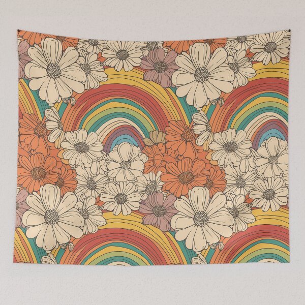 Item preview, Retro Flowers and Rainbows in the Garden. designed and sold by Djarainj.