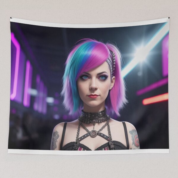 Item preview, Techno Punk Girl Blue Pink Hair  designed and sold by highplacidity.