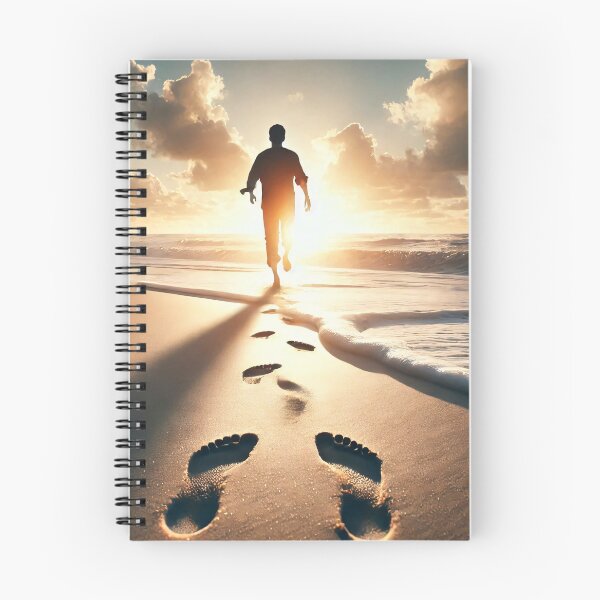 Item preview, A man walks along a beach at sunset, leaving footprints in the sand as waves gently wash ashore designed and sold by homydesign.