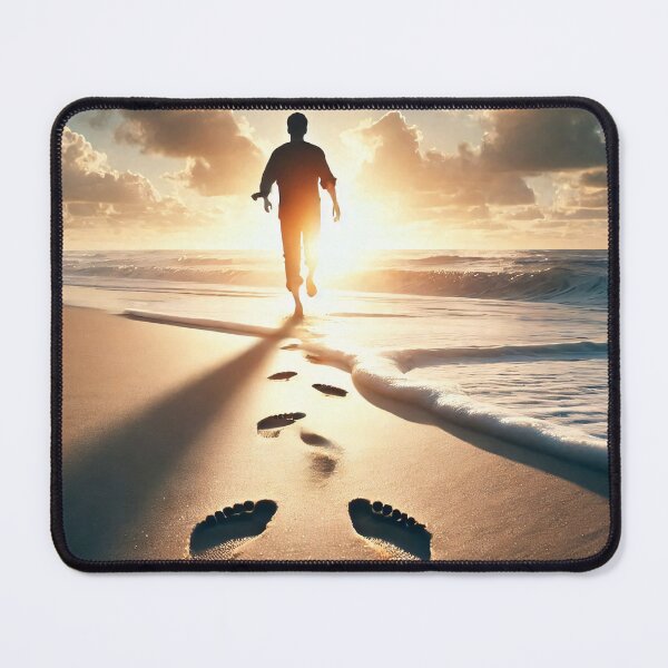 Item preview, A man walks along a beach at sunset, leaving footprints in the sand as waves gently wash ashore designed and sold by homydesign.