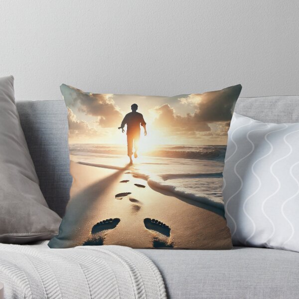 Item preview, A man walks along a beach at sunset, leaving footprints in the sand as waves gently wash ashore designed and sold by homydesign.