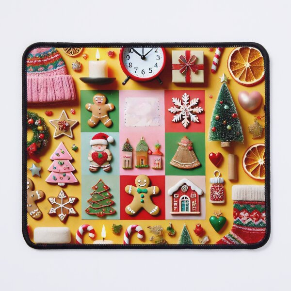Item preview, A festive collage of Christmas decorations, treats, and ornaments on a bright yellow background designed and sold by homydesign.