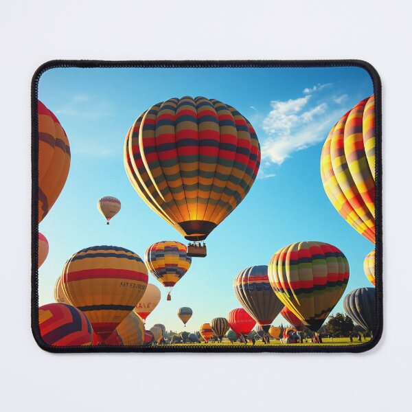 Item preview, A field filled with brightly colored hot air balloons taking off against a clear blue sky designed and sold by homydesign.