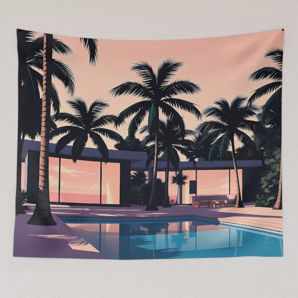 Item preview, Tropical Pool with Palm Trees designed and sold by irynaartbyim.