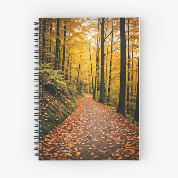 Item preview, A winding path leads through a vibrant autumn forest bathed in golden light designed and sold by homydesign.
