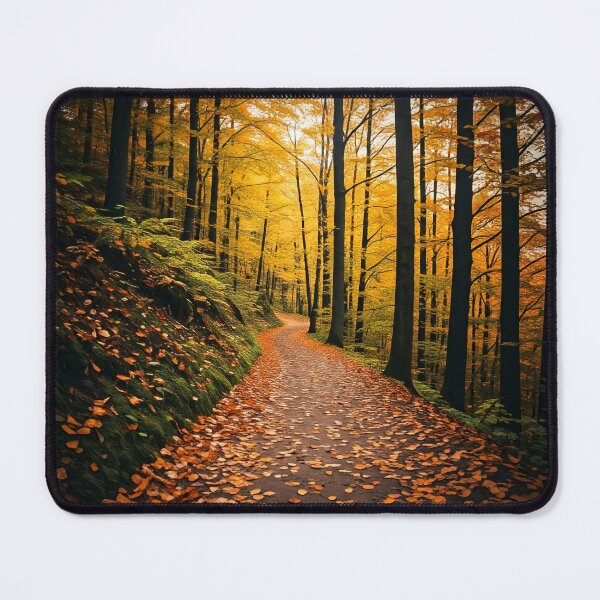Item preview, A winding path leads through a vibrant autumn forest bathed in golden light designed and sold by homydesign.