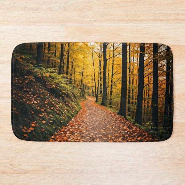 Item preview, A winding path leads through a vibrant autumn forest bathed in golden light designed and sold by homydesign.