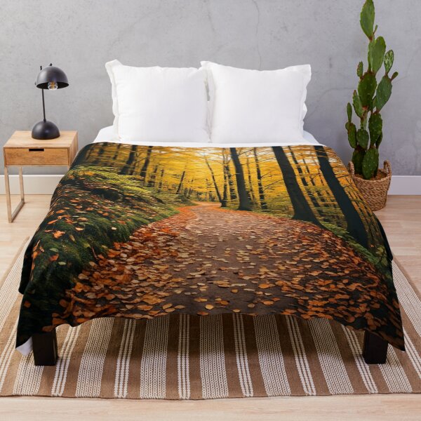 Item preview, A winding path leads through a vibrant autumn forest bathed in golden light designed and sold by homydesign.