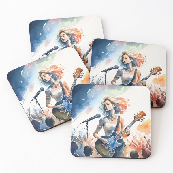 Item preview, A vibrant illustration of a musician playing an electric guitar on stage, with a colorful background and an enthusiastic audience designed and sold by homydesign.