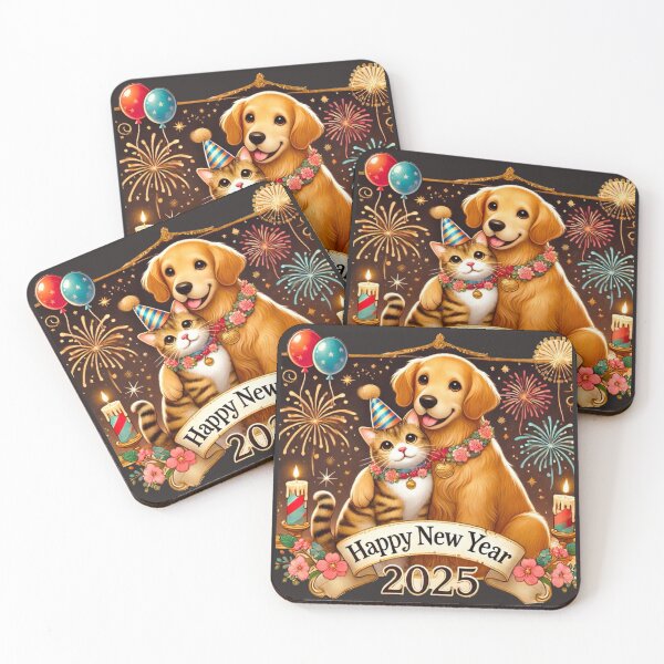 Item preview, "Happy New Year 2025 Celebration with Cat and Dog" designed and sold by Thaivi Design.