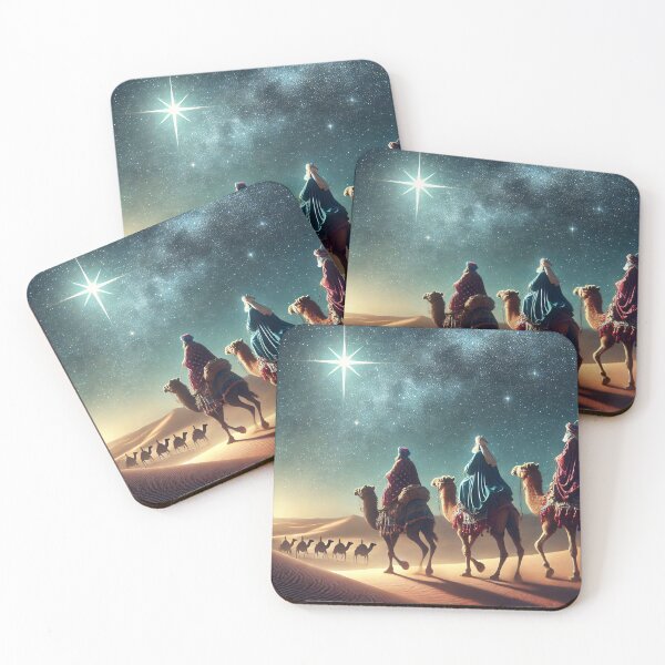 Item preview, Three robed figures on camels follow a bright star across a desert under a starry night sky designed and sold by homydesign.