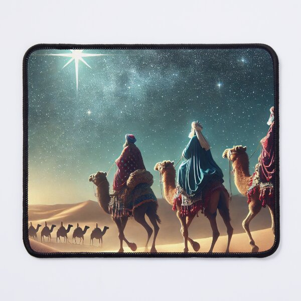 Item preview, Three robed figures on camels follow a bright star across a desert under a starry night sky designed and sold by homydesign.