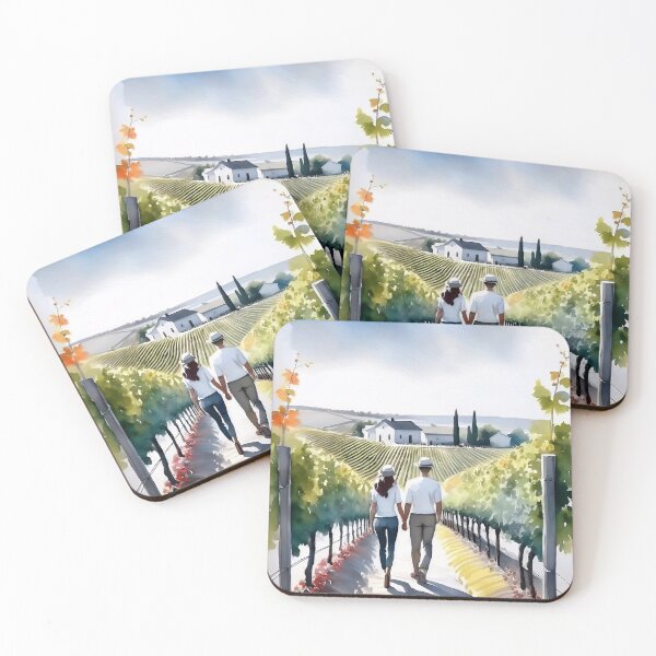 Item preview, A couple walks hand-in-hand through a vineyard, surrounded by lush grapevines and a scenic landscape under a vibrant sky designed and sold by homydesign.