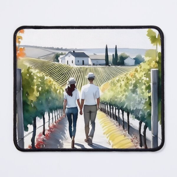 Item preview, A couple walks hand-in-hand through a vineyard, surrounded by lush grapevines and a scenic landscape under a vibrant sky designed and sold by homydesign.