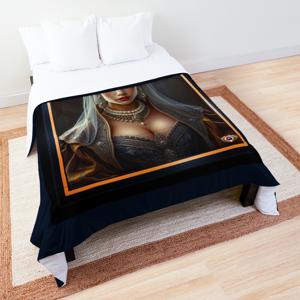 Timeless Classical Glamour Girl Esmerita Naviez, The Raven Beauty AI Concept Art by Xzendor7 3 Timeless Classical Glamour Girl Esmerita Naviez, The Raven Beauty AI Alluring Concept Art by Xzendor7 Decorative Art Print Comforter