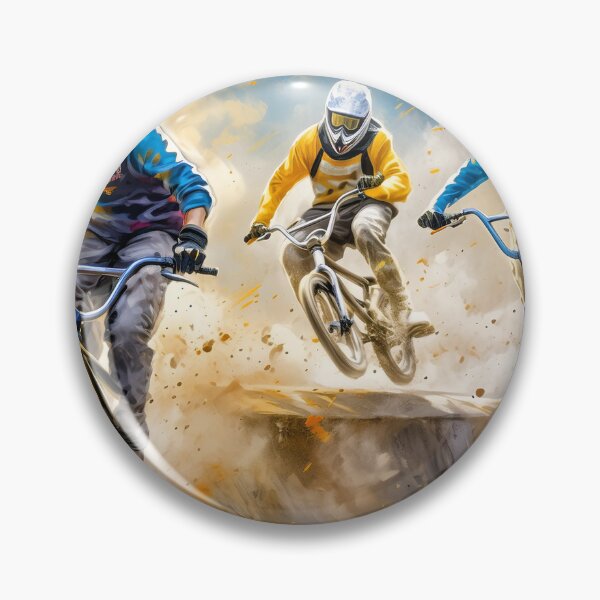 Item preview, BMX riders in action, soaring off a dirt ramp under a cloudy sky, showcasing skill and speed. Generative Ai. designed and sold by homydesign.