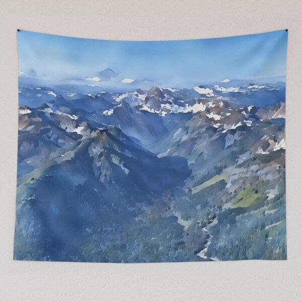 Artikelvorschau, Blick auf die Cascade Mountains (Aquarell) entworfen und verkauft von flyscenicair.