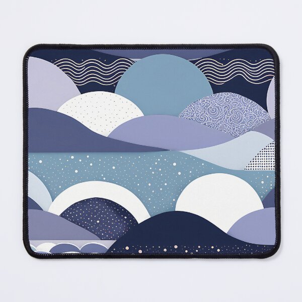 Item preview, Abstract Blue and White Landscape with Circles and Waves designed and sold by Pixevol.