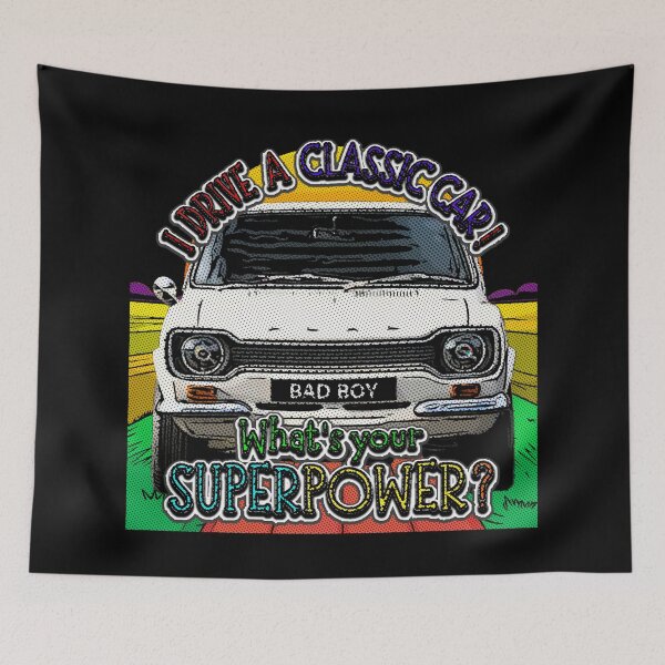 Item preview, Cartoon Style Classic Ford Escort – Retro Car Art for Enthusiasts over Black designed and sold by Michael van der Hoorn.