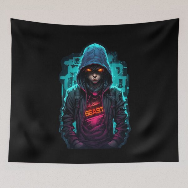 Item preview, Figure in a hoodie with bright lights and neon colors. designed and sold by Zavdesign.