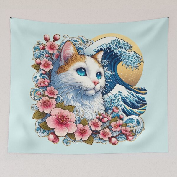 Item preview, Cat Cherry Blossom Wave designed and sold by Myra365Art.
