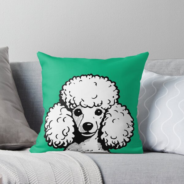 Pop Art Poodle Green & White Chic Aesthetic Throw Pillow
