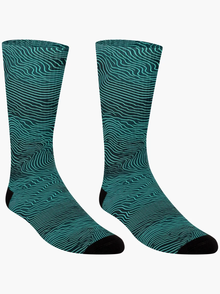 Thumbnail 3 of 5, Socks, Teal Wave Ripple Texture Pattern designed and sold by bubblegoth.