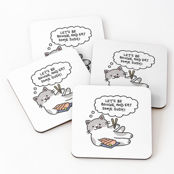 Item preview, Cat with Salmon Sashimi Thinking Let’s Be Bougie and Eat Some Sushi designed and sold by bonniemamadraws.
