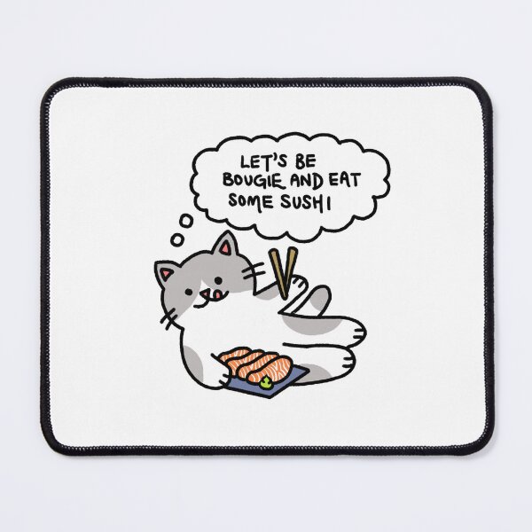 Item preview, Cat with Salmon Sashimi Thinking Let’s Be Bougie and Eat Some Sushi designed and sold by bonniemamadraws.