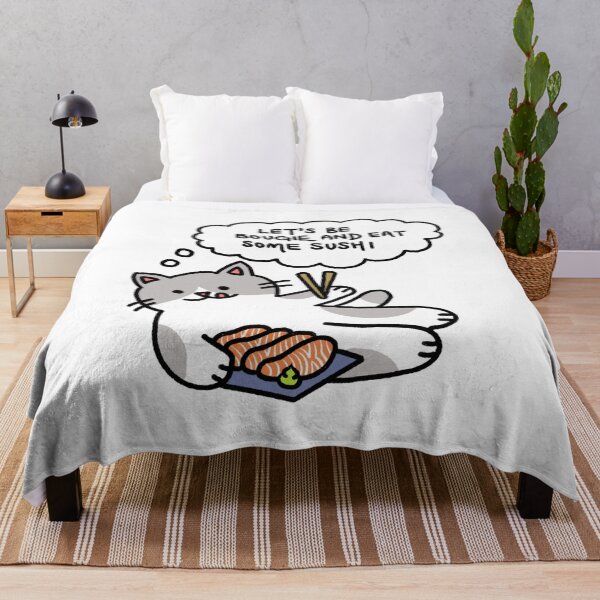 Item preview, Cat with Salmon Sashimi Thinking Let’s Be Bougie and Eat Some Sushi designed and sold by bonniemamadraws.