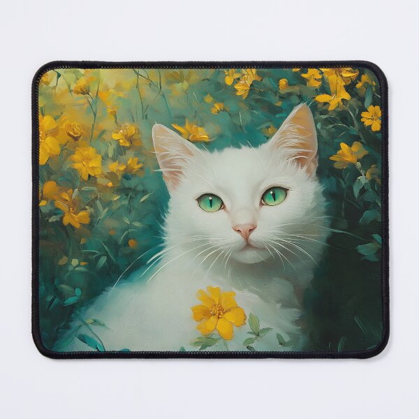 Aperçu de l'œuvre Chat blanc dans les fleurs créée et vendue par PuzzleBoxCorner.