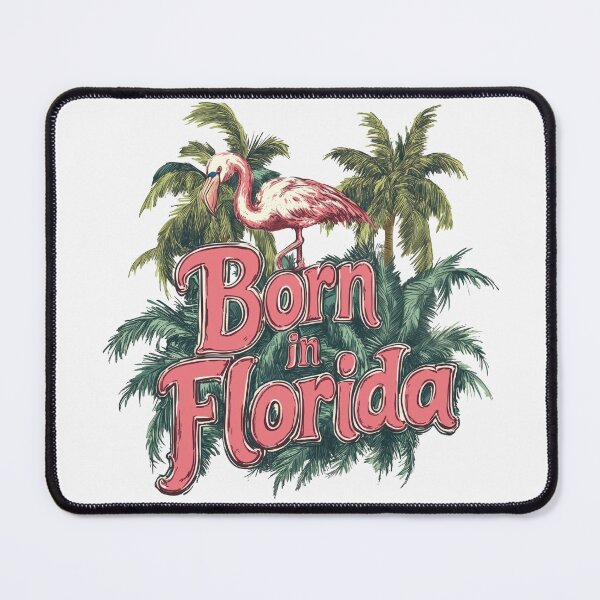 Item preview, Born in Florida Pink Flamingo and Tropical Palm Trees designed and sold by OriginalBeerCat.