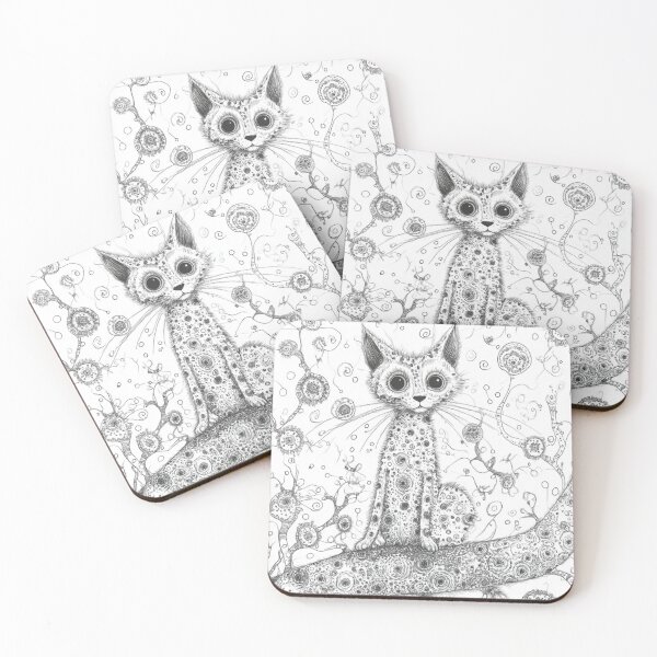 Item preview, Weird Quirky Whimsical Pencil and Ink Cat art  designed and sold by retrosquid.