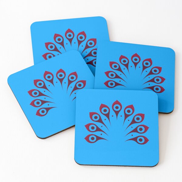 Item preview, Crimson Peacock Tail (Vibrant Sky Blue Background) designed and sold by IskandarDesigns.