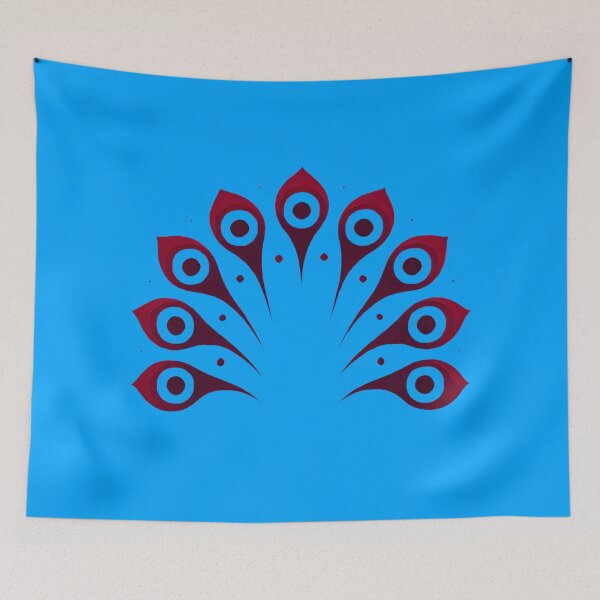 Item preview, Crimson Peacock Tail (Vibrant Sky Blue Background) designed and sold by IskandarDesigns.