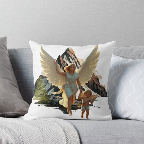 Item preview, Archangel With Baby Cherub Hiking in the Mountain designed and sold by DivineHaven.