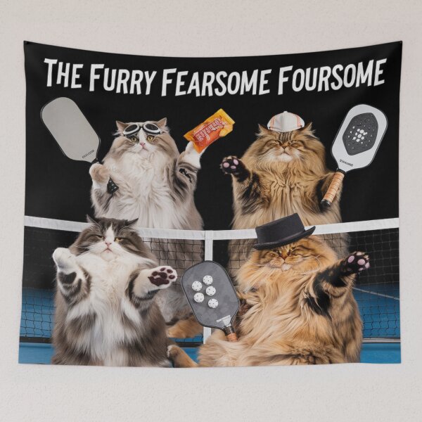 Item preview, Furry Foursome Pickleball Kitties  designed and sold by ChonkingHazard.