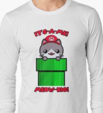 Cat Cute Funny Kawaii Mario Parody Long Sleeve T-Shirt
