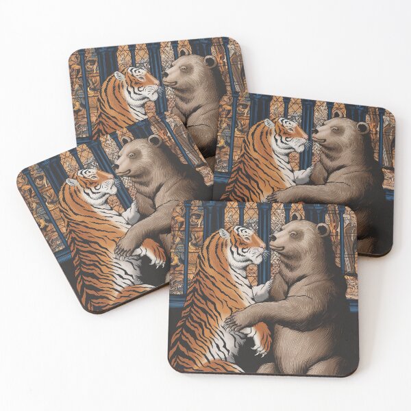 Item preview, Bear and Tiger Medieval Goth Painting Vintage Zentangle Art designed and sold by Witty Shirts.