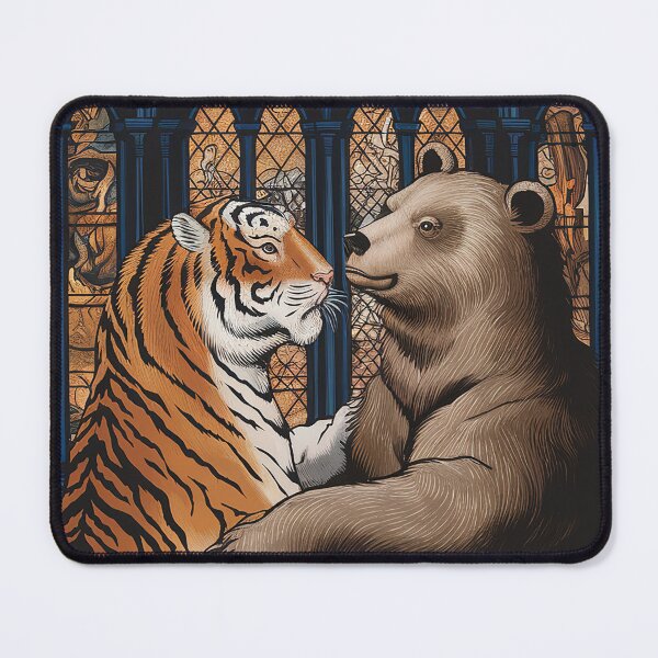Item preview, Bear and Tiger Medieval Goth Painting Vintage Zentangle Art designed and sold by Witty Shirts.