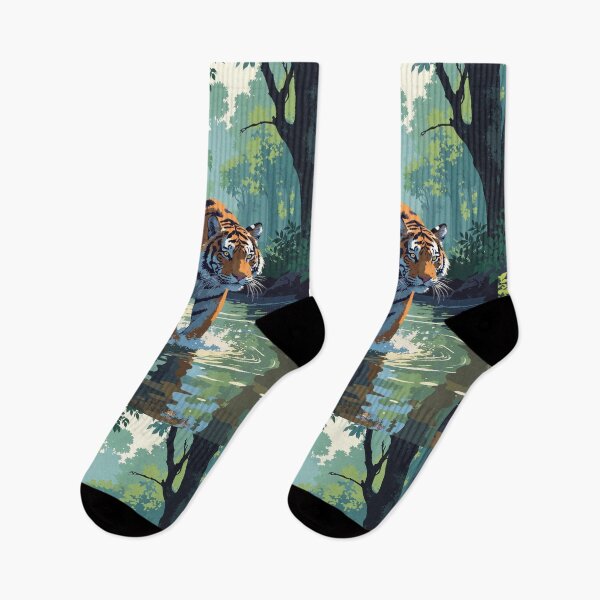 Item preview, Majestic river reflections the bengal tiger stalks designed and sold by ShroomForge.