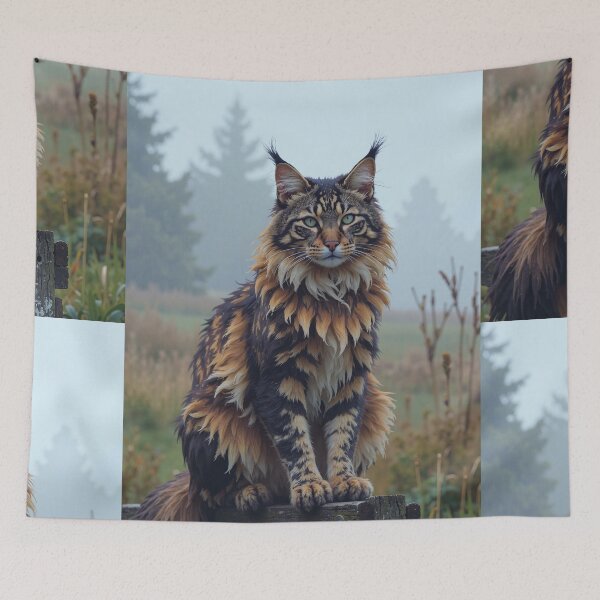 Item preview, Whispers amongst the mist the watchful maine coon designed and sold by ShroomForge.