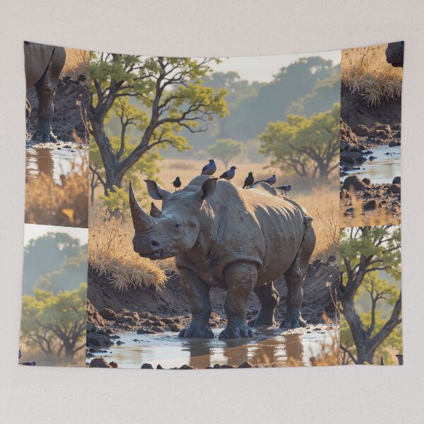 Item preview, Majestic rhino basking under soft afternoon sun designed and sold by ShroomForge.