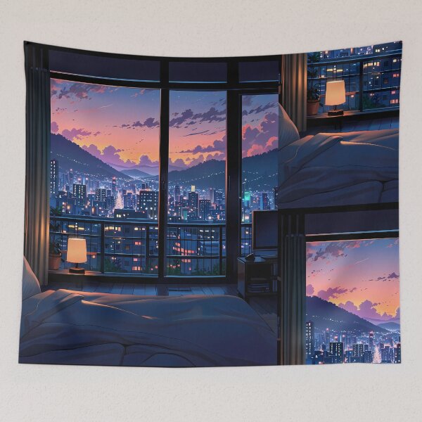Item preview, Night Views Japanese Winter Room Sky Mountains Art designed and sold by ART ATTACK ZONE.