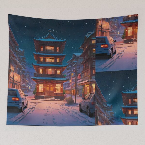 Item preview, Temple Views Japanese Winter Room Sky Mountains Art designed and sold by ART ATTACK ZONE.