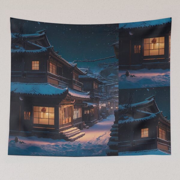 Item preview, Houses Views Japanese Winter Room Sky Mountains Art designed and sold by ART ATTACK ZONE.