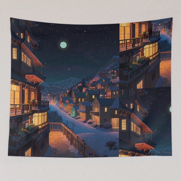 Item preview, Moon Views Japanese Winter Room Sky Mountains Art designed and sold by ART ATTACK ZONE.